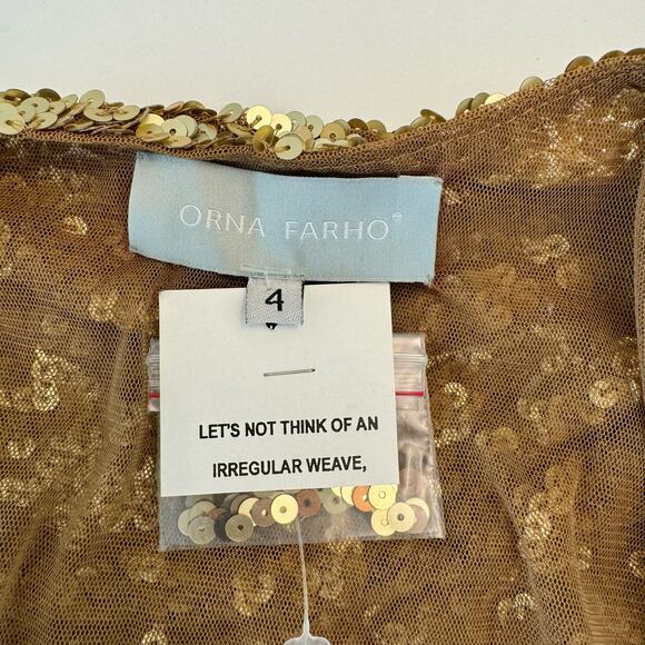 Orna Farho Sequin Mini Dress Draped Cowlneck Gold/Brown Party Evening Sz 4 - Picture 9 of 11